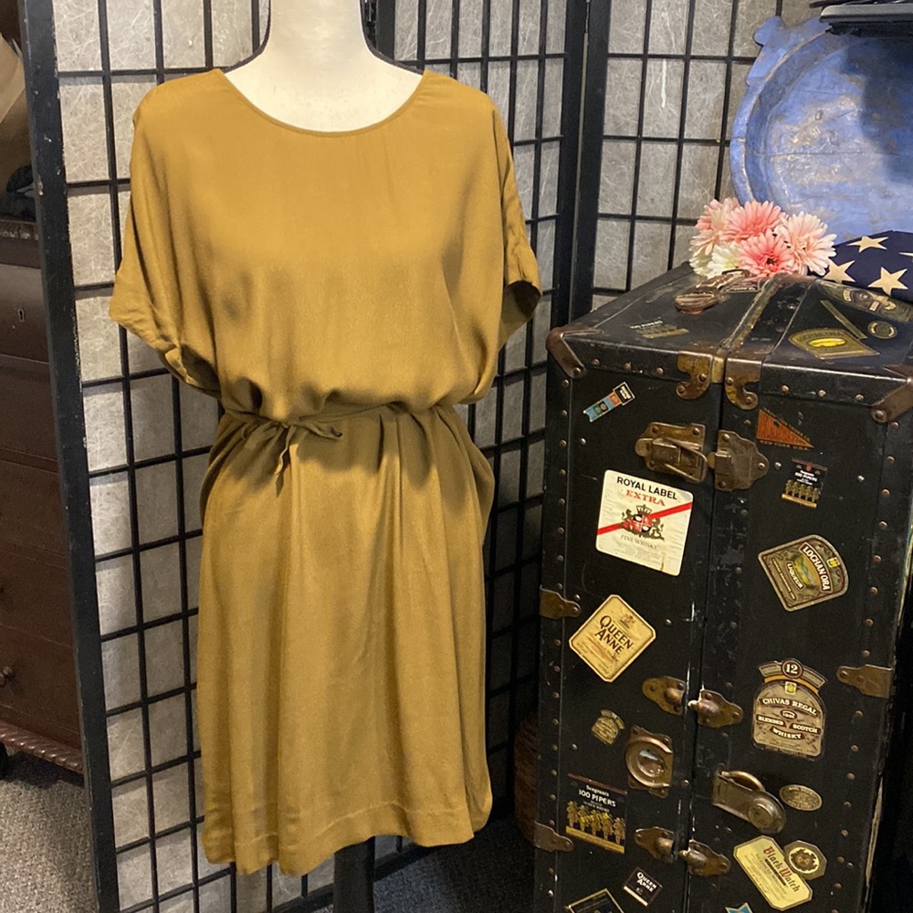 Madewell Downtown Mustard Yellow Tie-Back Dress